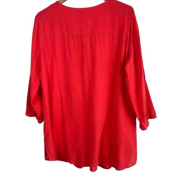 J. JILL WOMEN SIZE LARGE PINK ORANGE BUTTON 100% COTTON BLOUSE - Picture 2 of 6